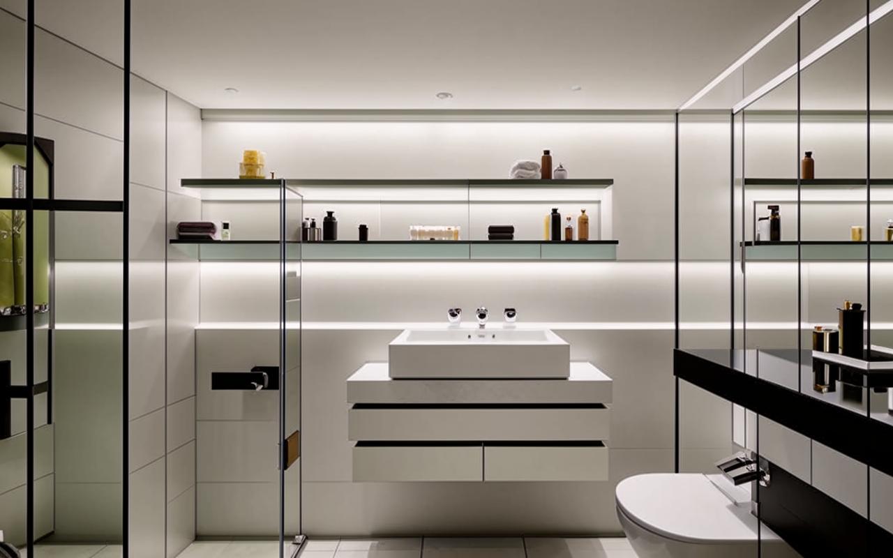 Полки над ванной: безопасное расстояние и материалы